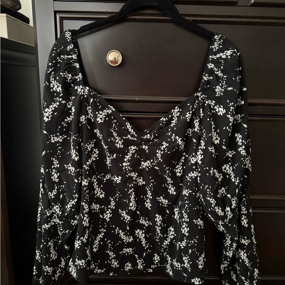 Black and White Floral Blouse